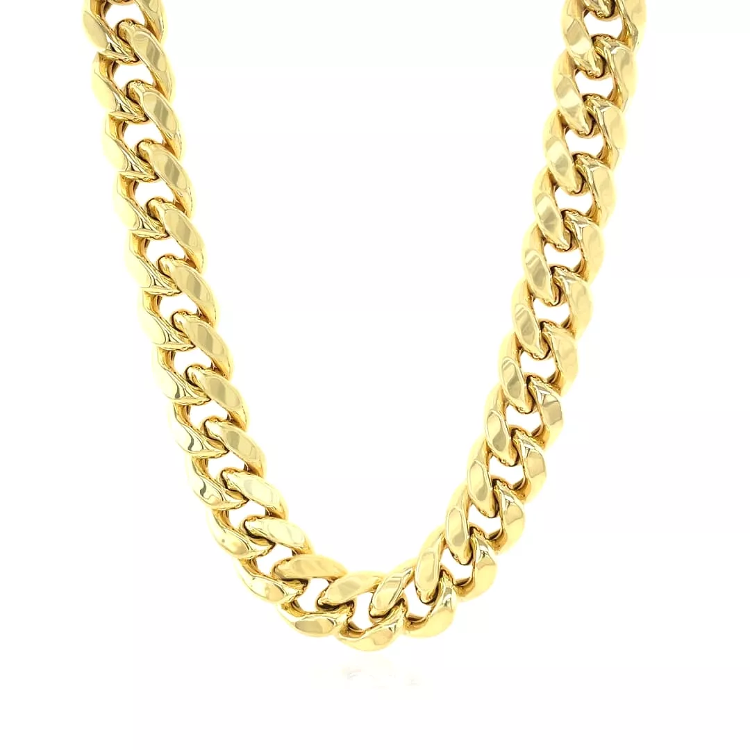 10.5mm 14k Yellow Gold Semi Solid Miami Cuban Chain