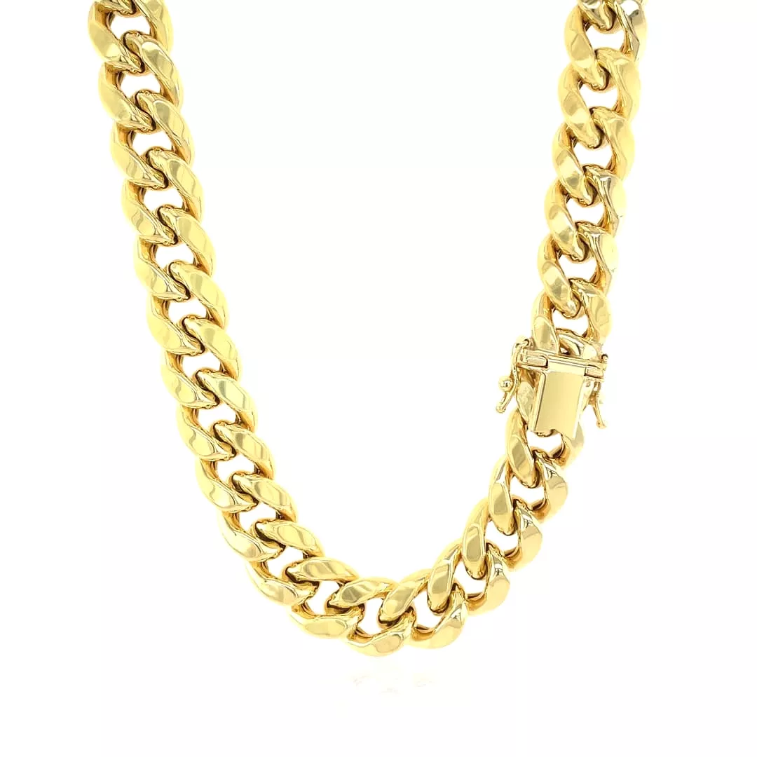 10.5mm 14k Yellow Gold Semi Solid Miami Cuban Chain