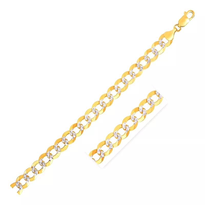 12.18 mm 14k Two Tone Gold Pave Curb Bracelet