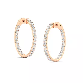 14K Gold Diamond Inside-Outside Hoop Earrings in three sizes, Lab Grown