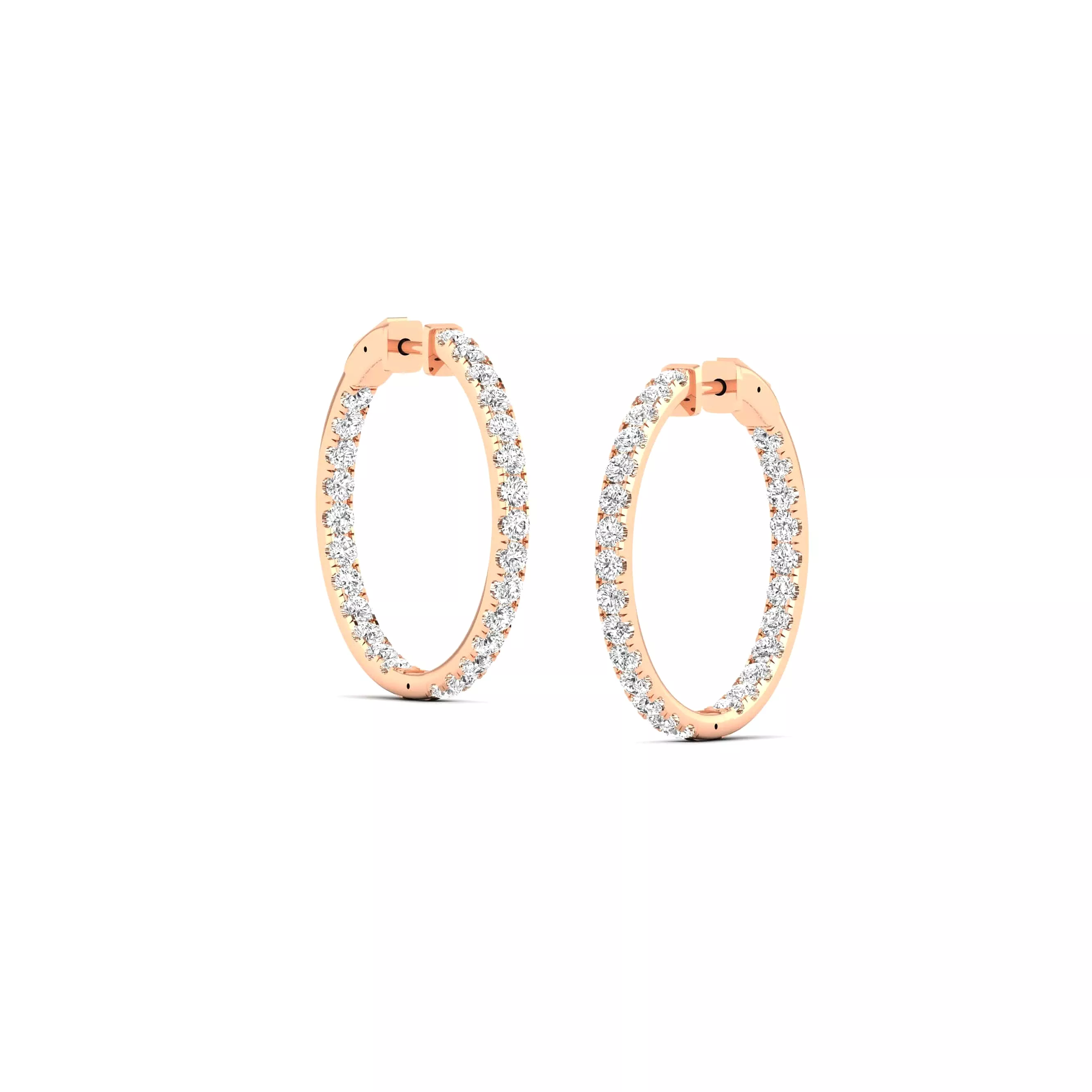 14K Gold Diamond Inside-Outside Hoop Earrings in three sizes, Lab Grown