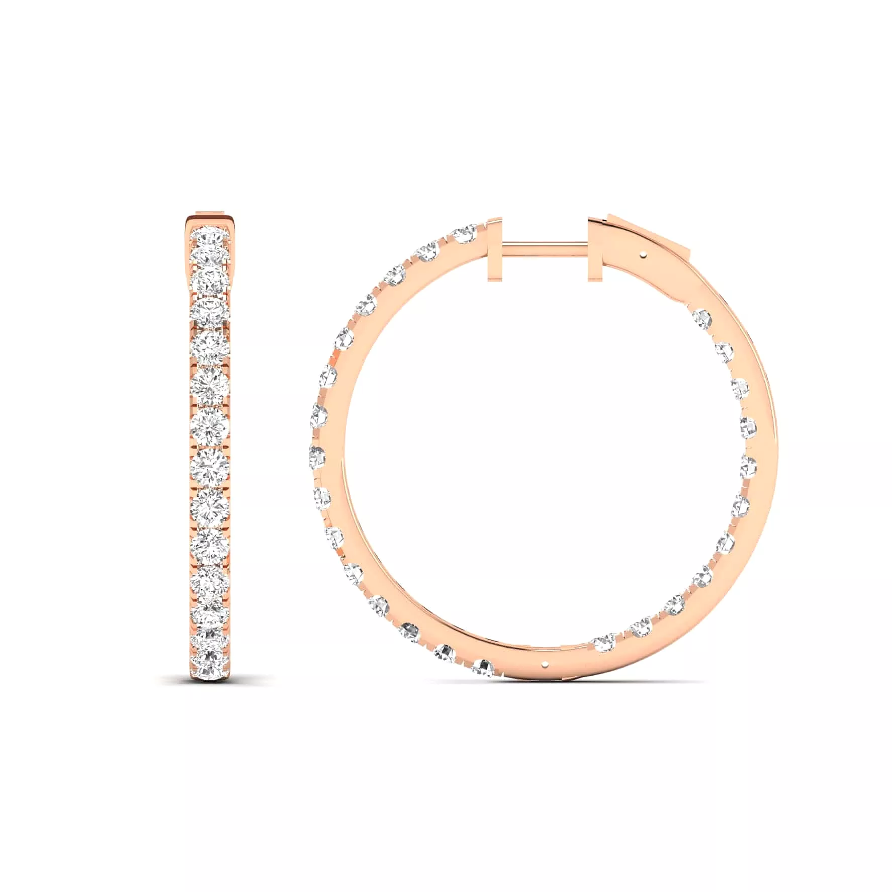 14K Gold Diamond Inside-Outside Hoop Earrings in three sizes, Lab Grown