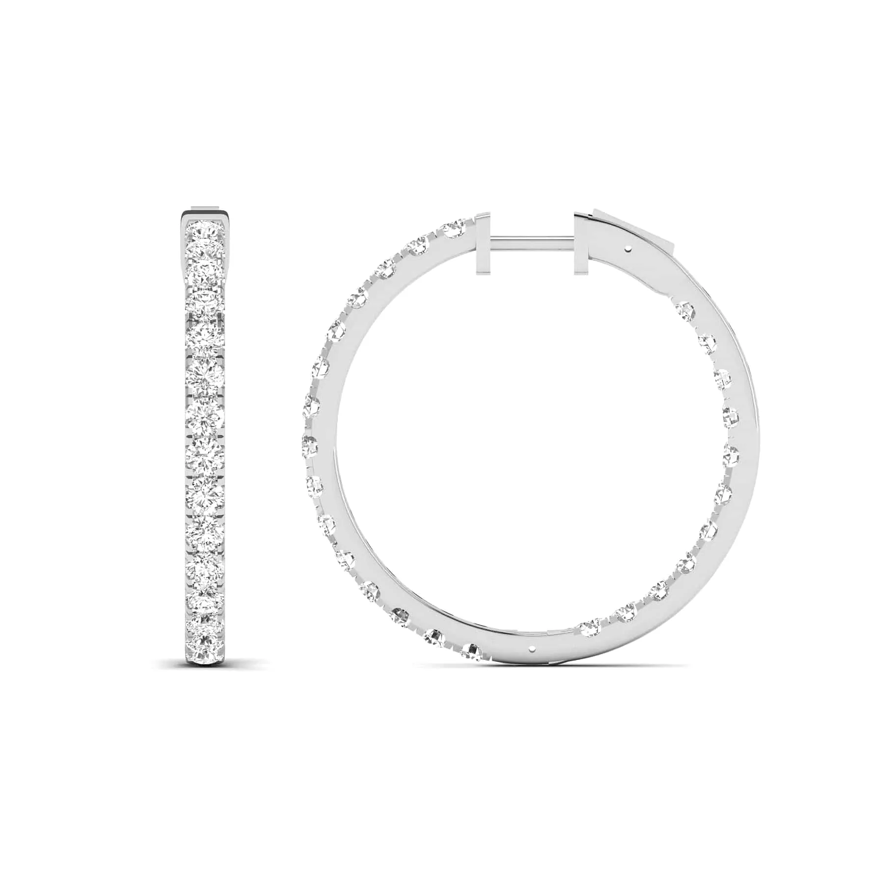 14K Gold Diamond Inside-Outside Hoop Earrings in three sizes, Lab Grown