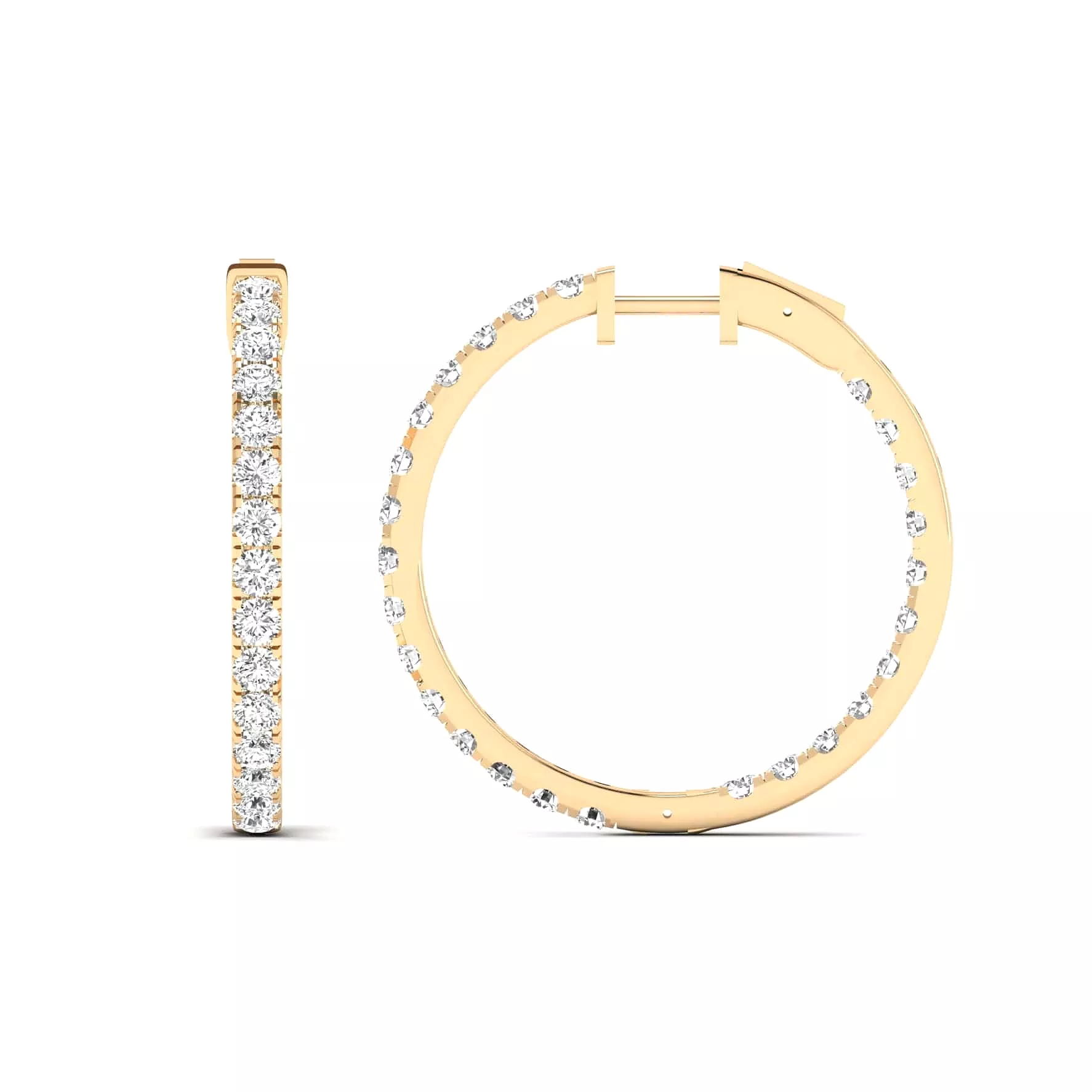 14K Gold Diamond Inside-Outside Hoop Earrings in three sizes, Lab Grown