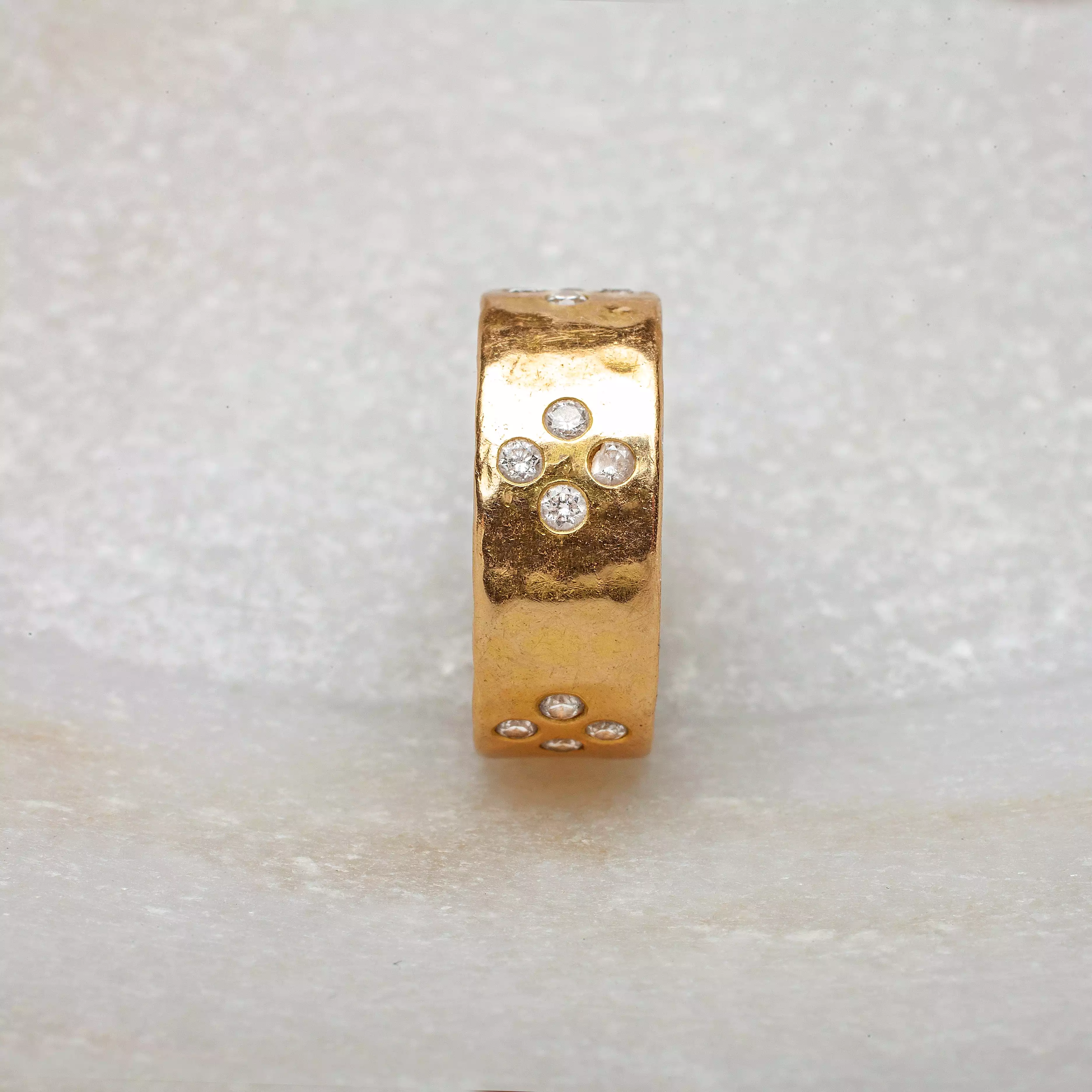 14K Solid Gold Thick Band with Diamonds Signature Ring