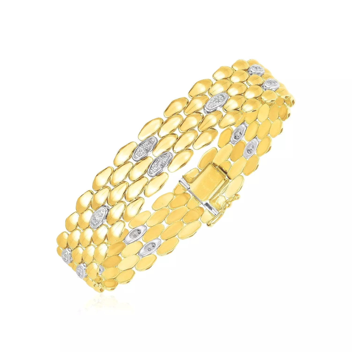 14k Two Tone Gold High Polish Diamond Panther Bracelet (12mm)