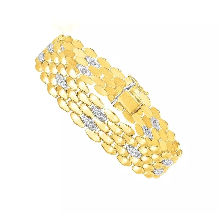 14k Two Tone Gold High Polish Diamond Panther Bracelet (12mm)