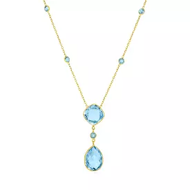 14k Yellow Gold Necklace with Pear-Shaped and Cushion Blue Topaz Briolettes