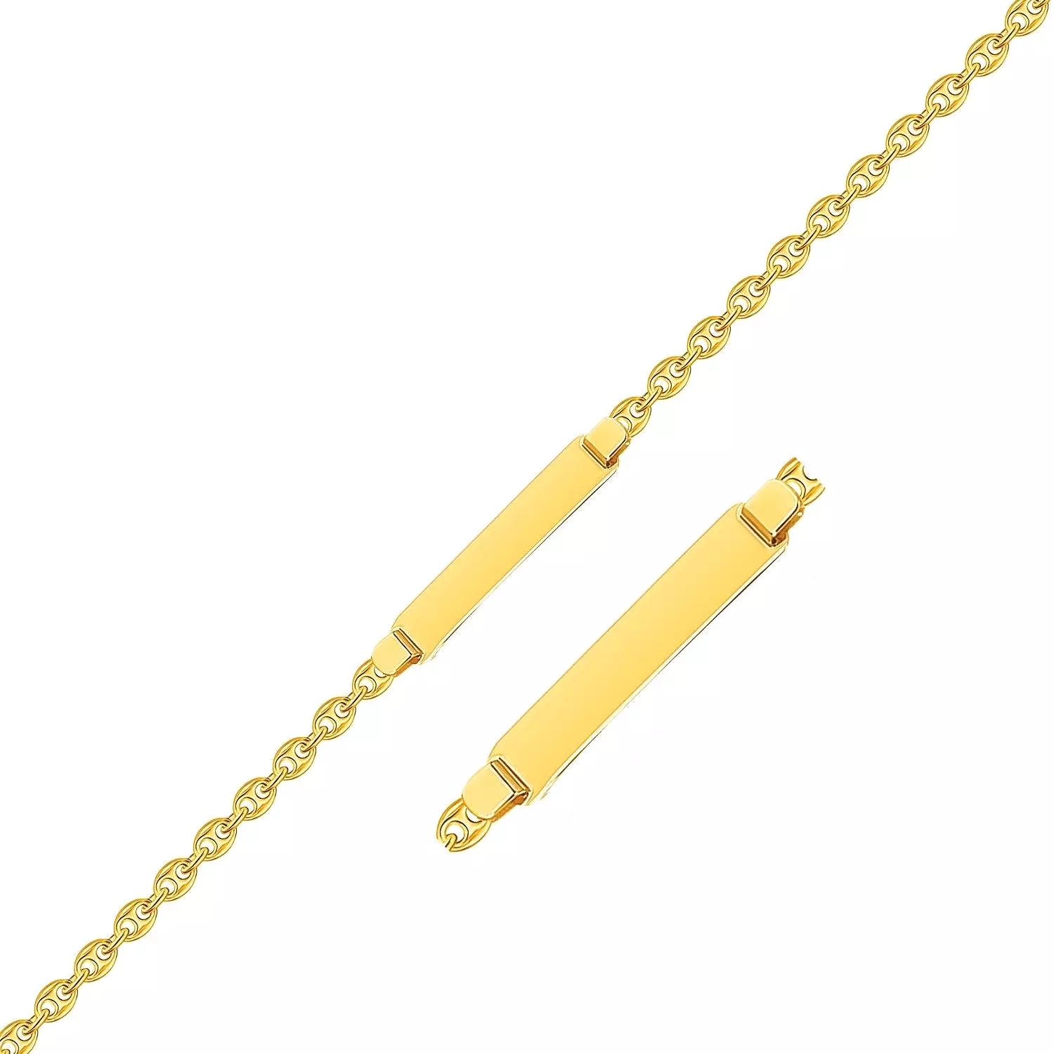 14k Yellow Gold Puffed Mariner Link Children's ID Bracelet