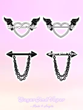 2 Pairs Evil Heart Nipple Rings Set