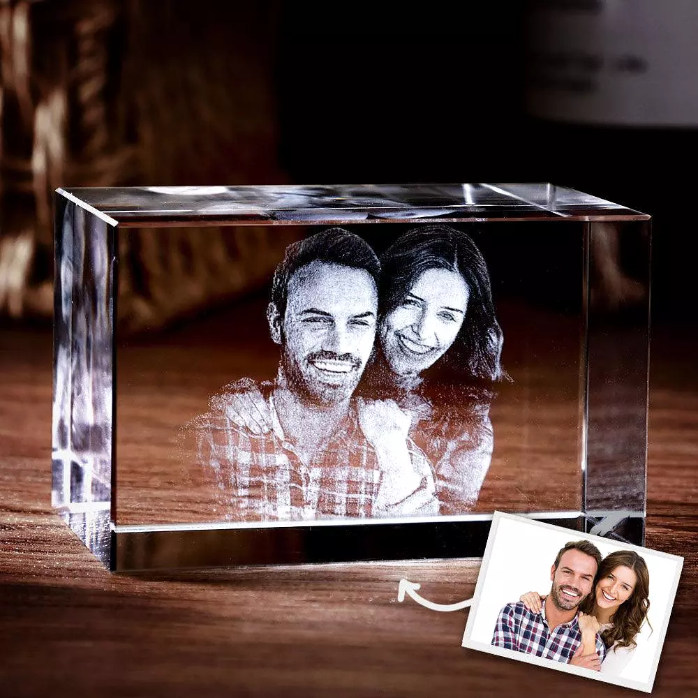 2D/3D Laser Engraved Crystal Cube Photo Frame with 1-4 People