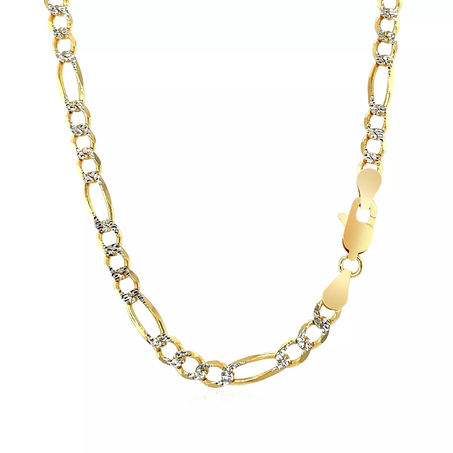 4.0mm 14K Yellow Gold Solid Pave Figaro Chain