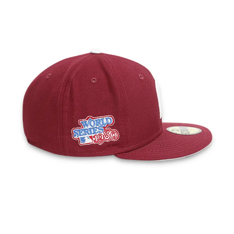 [70457199] Philadelphia Phillies 80' World Series Burgundy Men's Fitted Hats