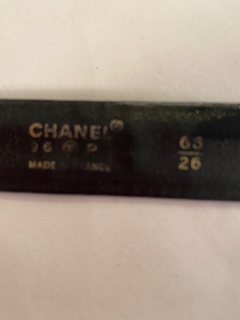 96C Chanel Vintage Rare Black Leather CC Logos Belt Sz 65/26 US 2/4