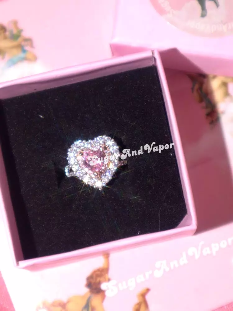 Abril Pink Heart Luxury Crystals Ring