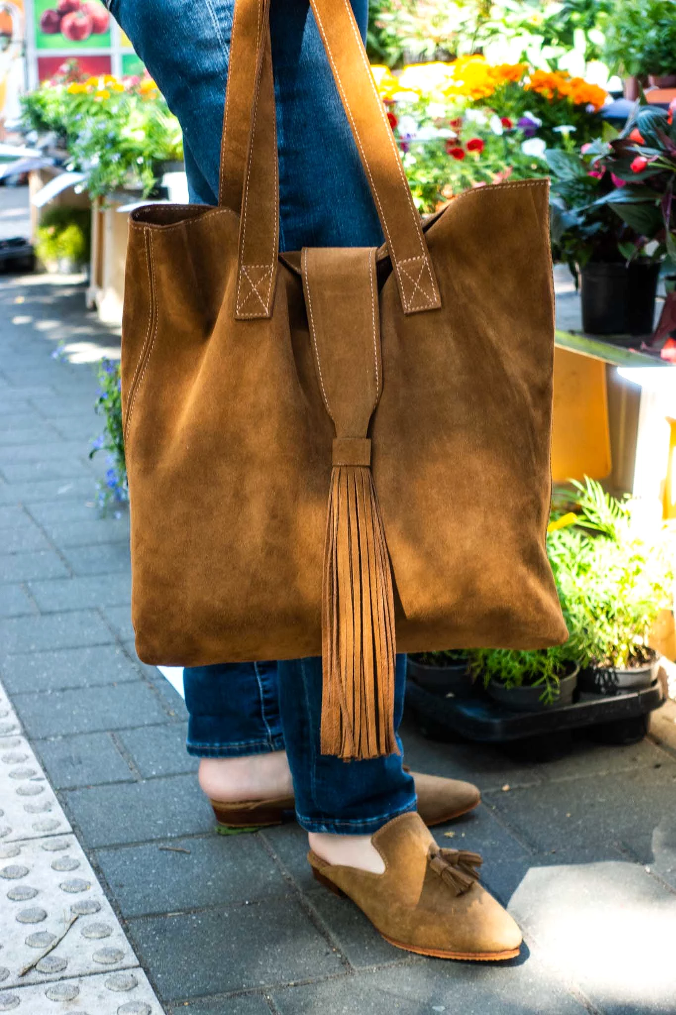 Agnes Suede Leather Tote Bag in Brown