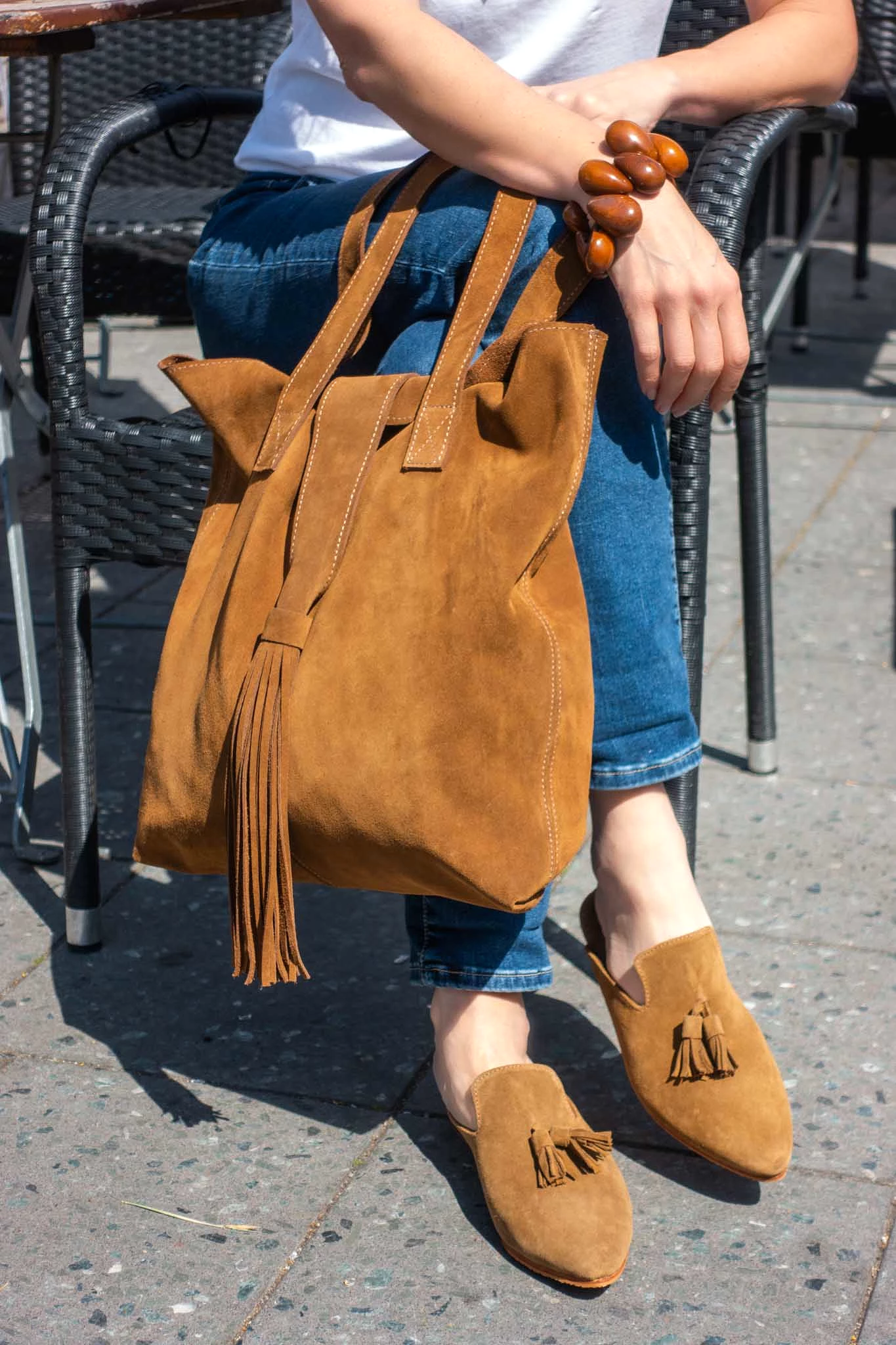 Agnes Suede Leather Tote Bag in Brown