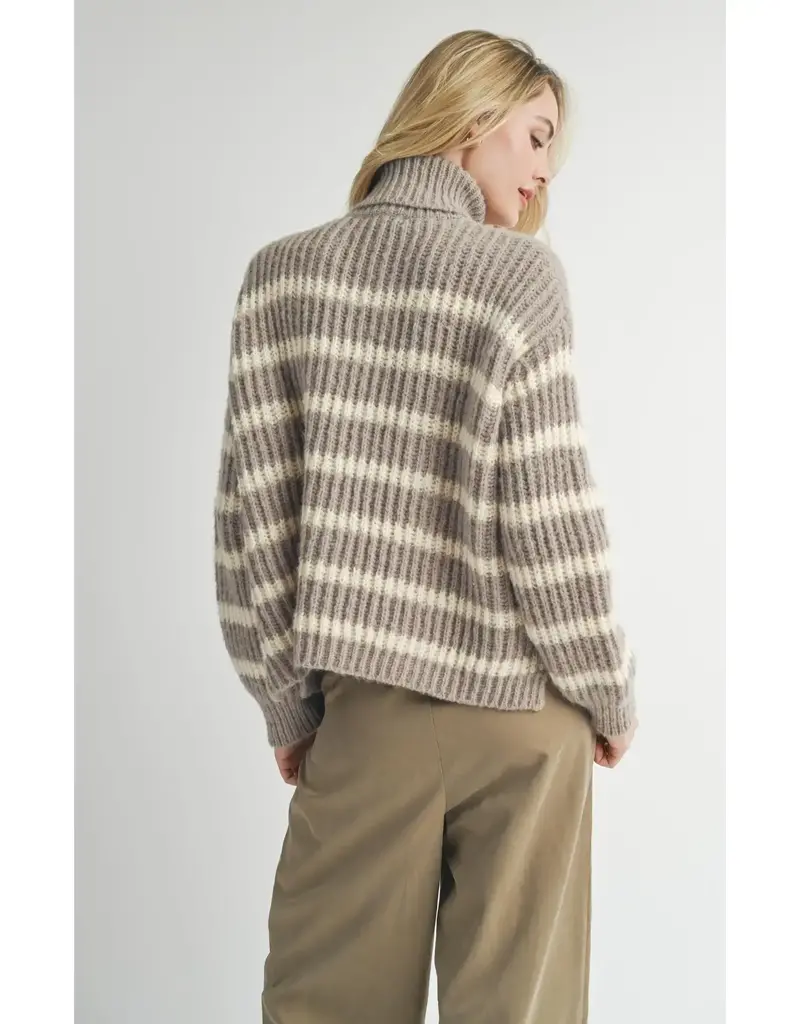  Aki Turtleneck Striped Sweater      