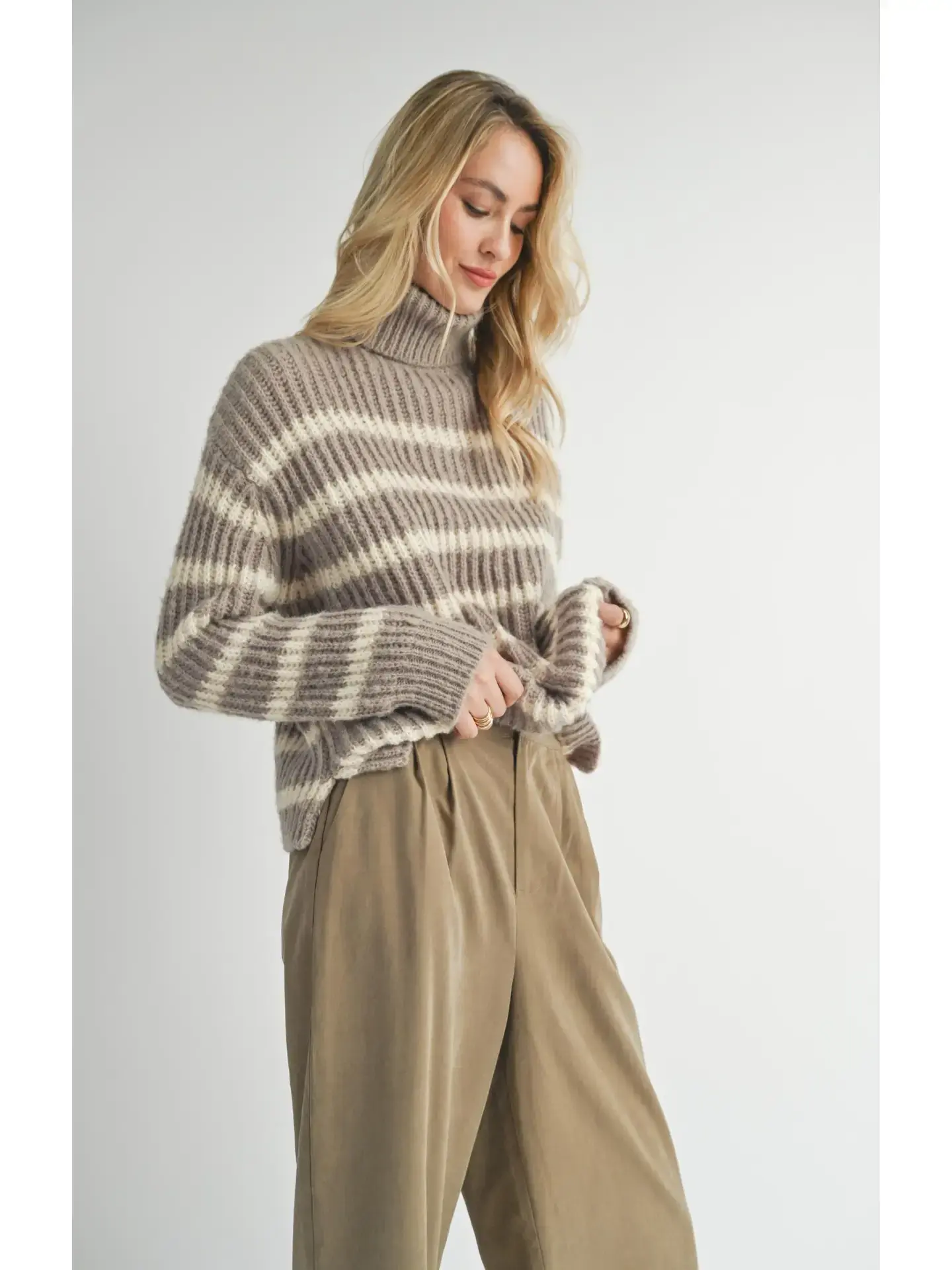  Aki Turtleneck Striped Sweater      