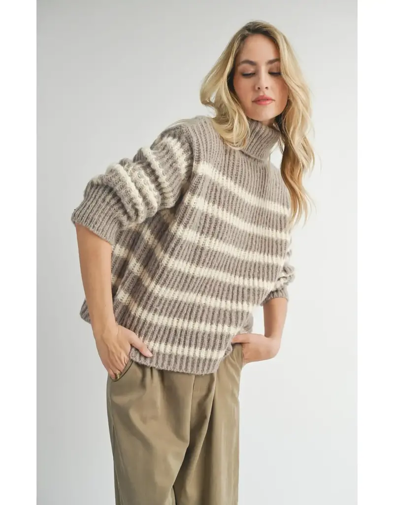  Aki Turtleneck Striped Sweater      