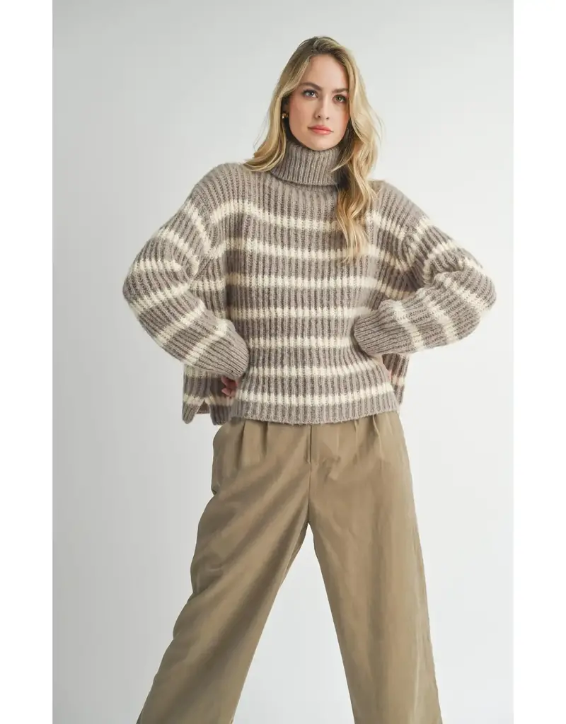  Aki Turtleneck Striped Sweater      