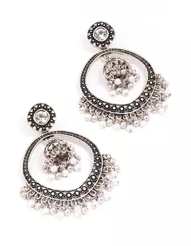 Antique Silver Beaded Ball Drop Earrings