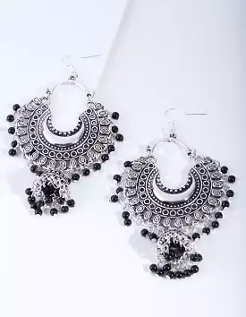 Antique Silver Black Beaded Drop Jhumka Earrings