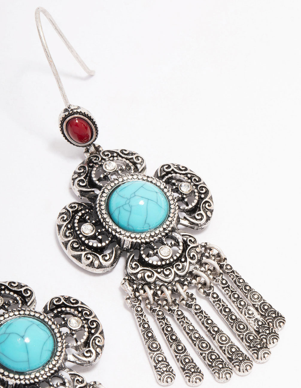 Antique Silver Fringe Cluster Boho Drop Earrings