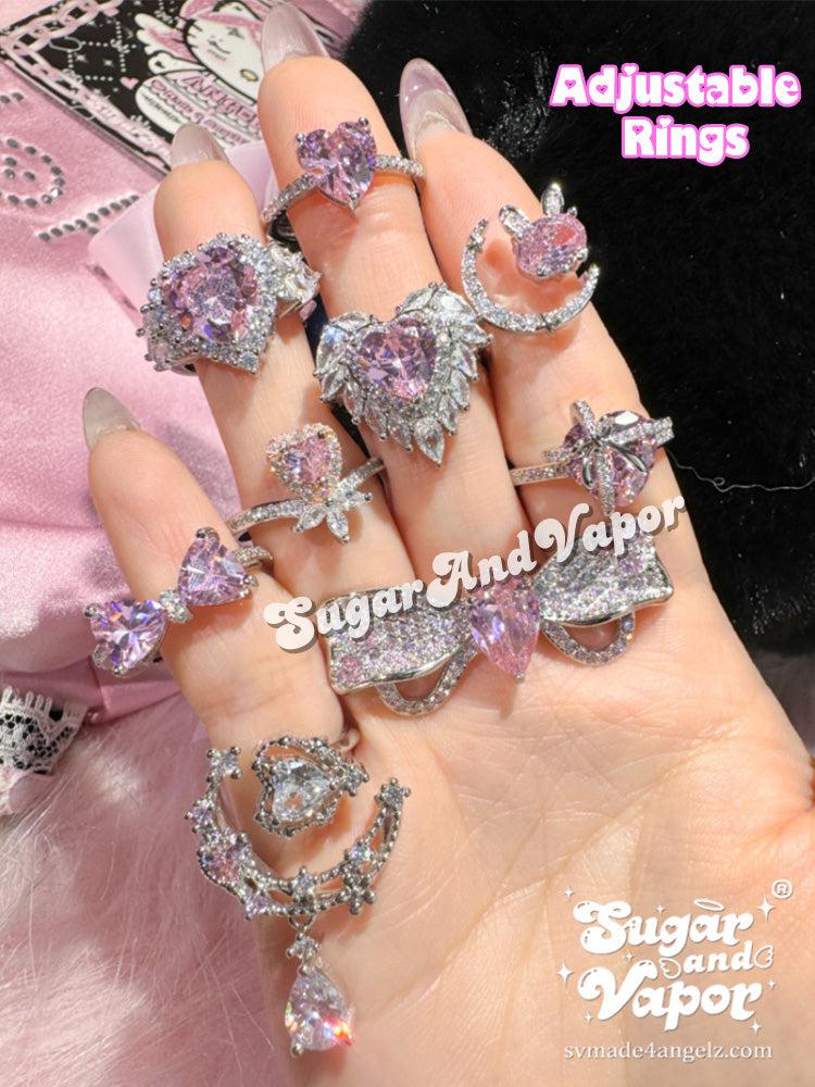 Aurora Dreamy Pink Stone Heart Rings Collection