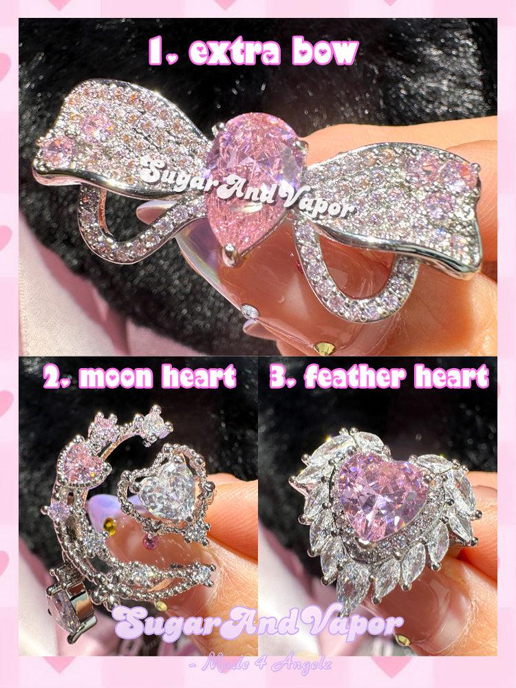 Aurora Dreamy Pink Stone Heart Rings Collection