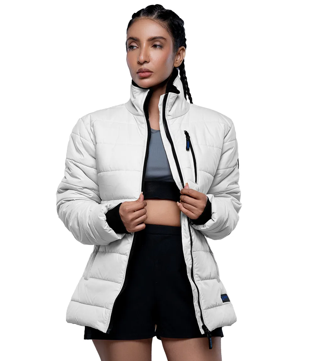 Azaria Women White High Collar Puffer Jacket 