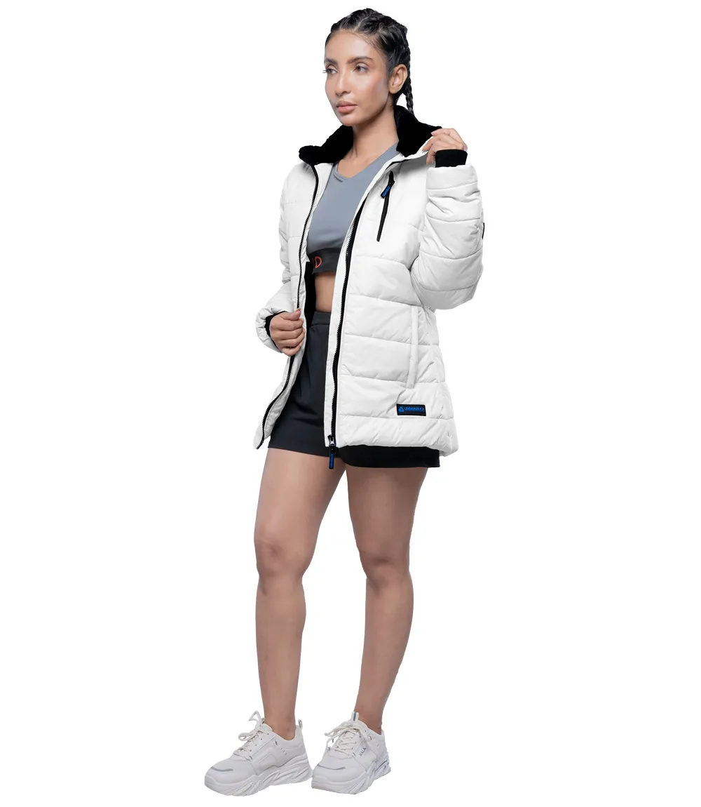 Azaria Women White High Collar Puffer Jacket 