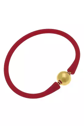 Bali 24K Gold Plated Ball Bead Silicone Bracelet in Red