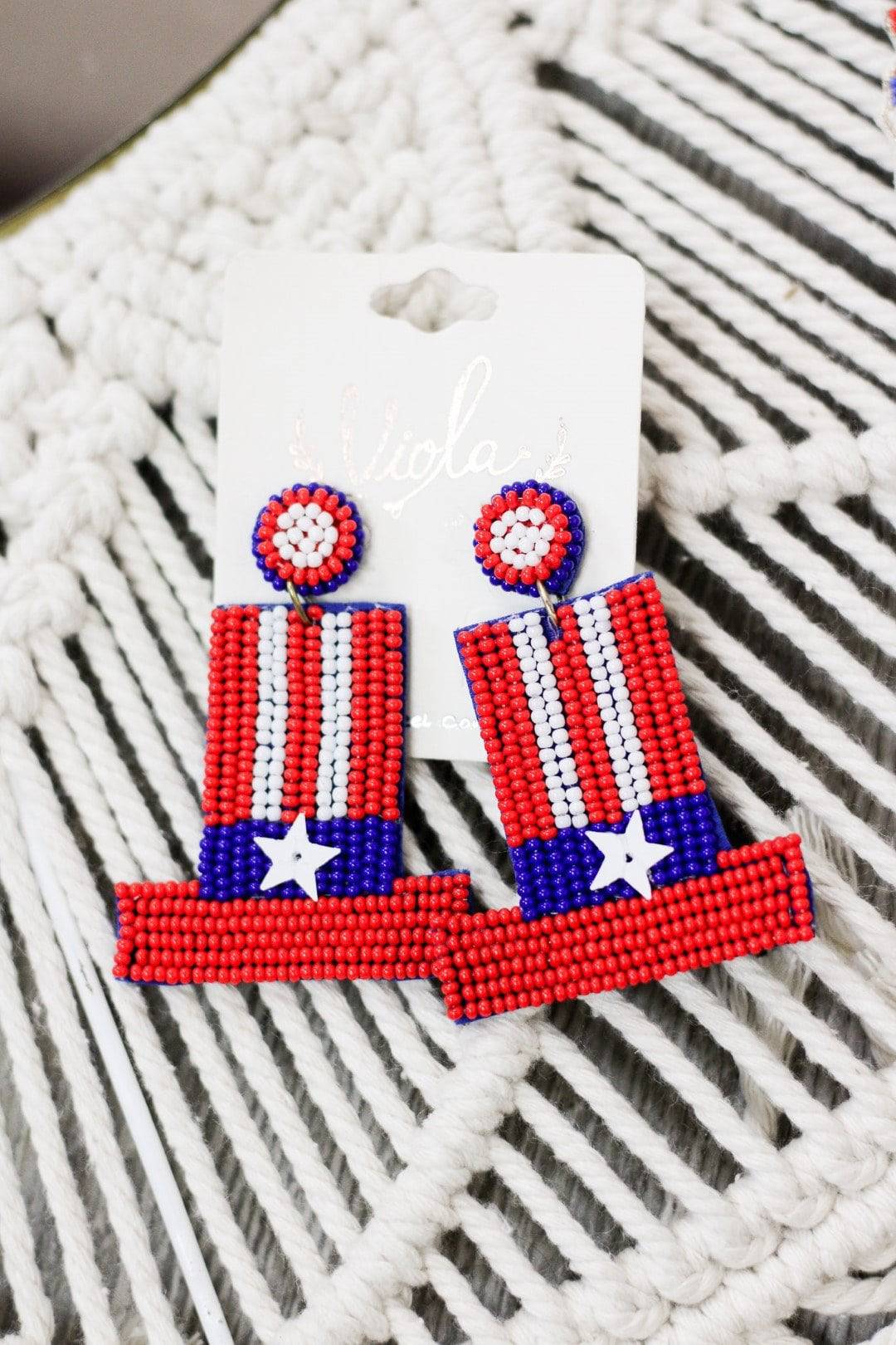 Beaded Uncle Sam Tophat Earrings