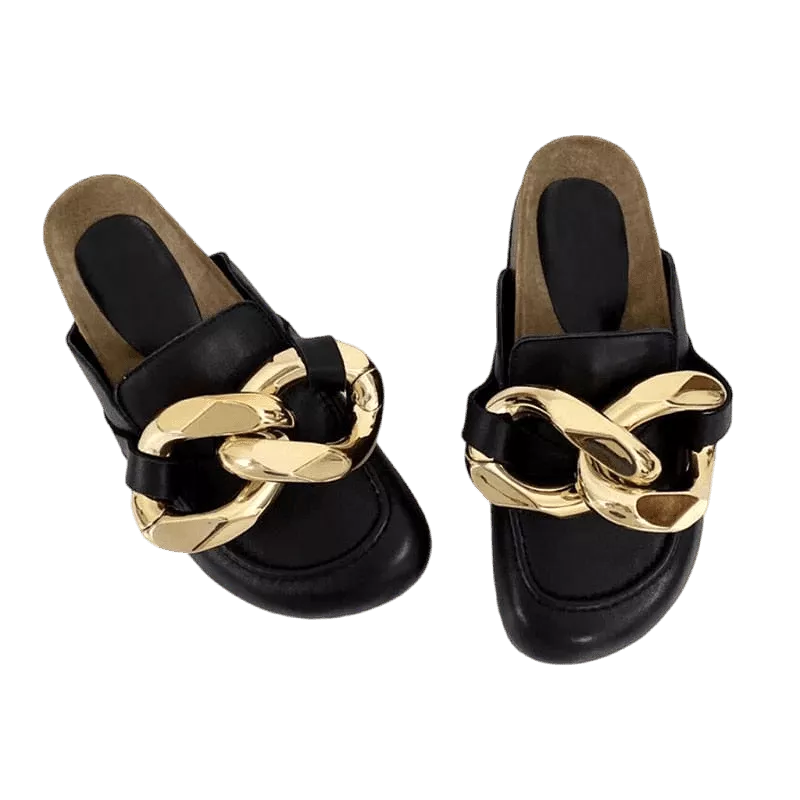 Big Gold Chain Slip On Sandals