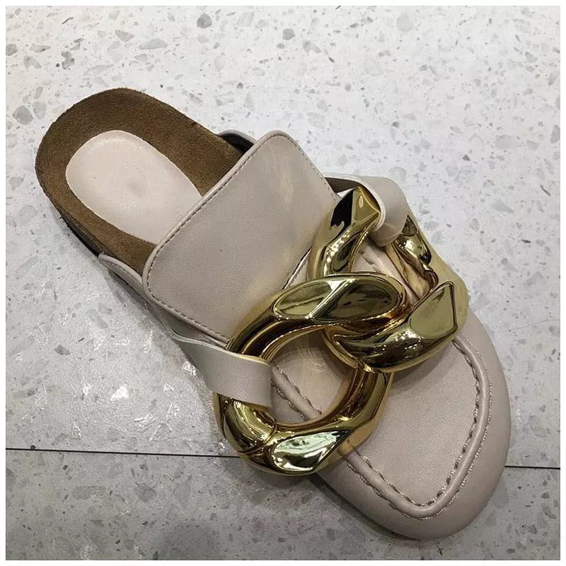 Big Gold Chain Slip On Sandals