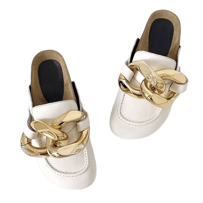 Big Gold Chain Slip On Sandals