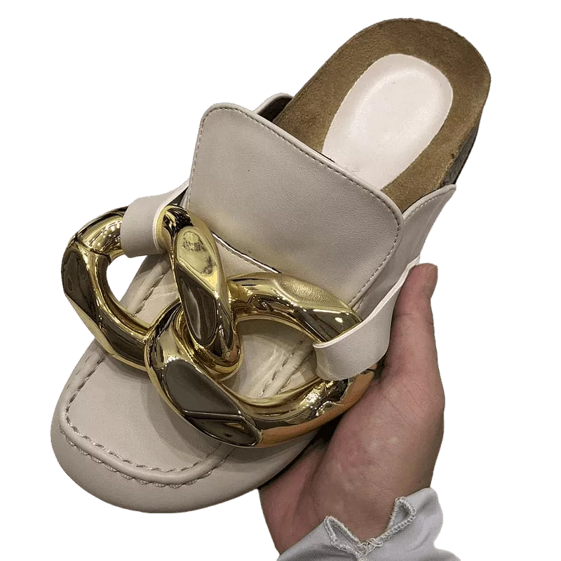 Big Gold Chain Slip On Sandals