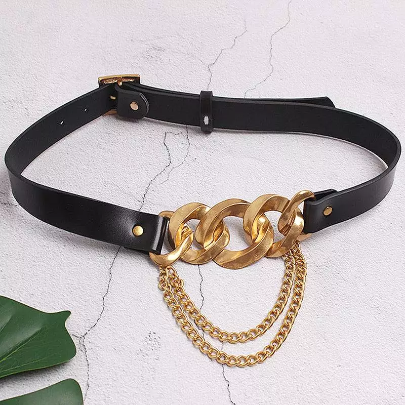 Black Bulky Gold Chain Belt