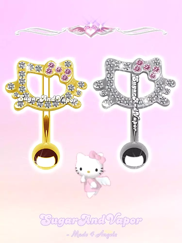 Bling Kawaii Kitten Top Mount Belly Ring