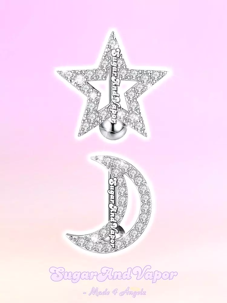 Bling Star&Moon Top Mount Belly Ring