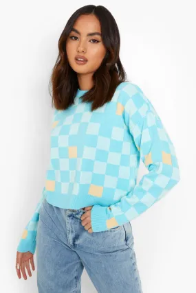 Block Check Print Crop Sweater