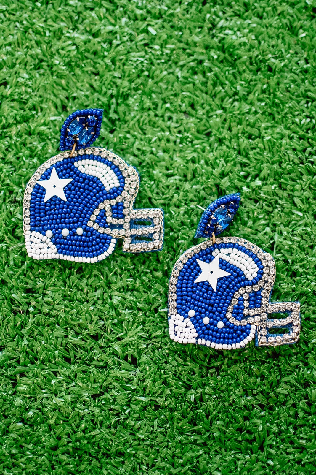 Blue Beaded Helmet Earrings