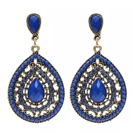 Blue Crystal Pear Shaped Bohemian Stud Earrings