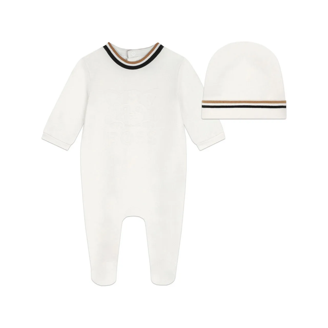 BOSS KIDS Stripe Two-Piece Hat & Babygrow Set - Cream