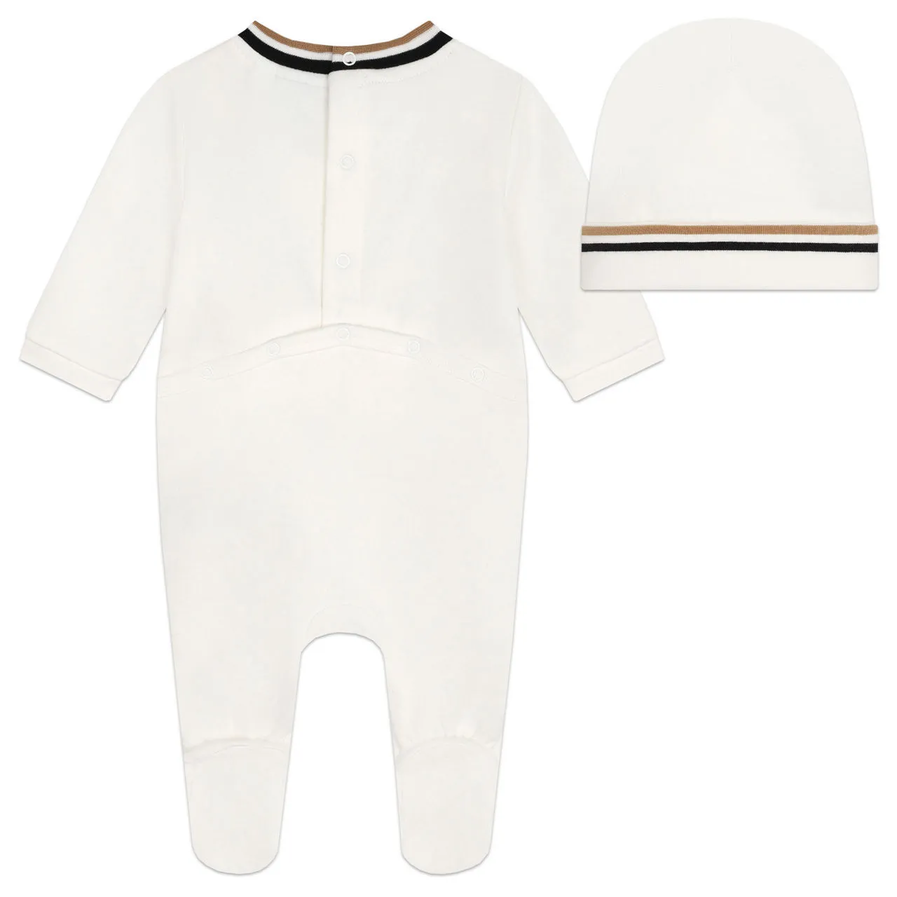 BOSS KIDS Stripe Two-Piece Hat & Babygrow Set - Cream