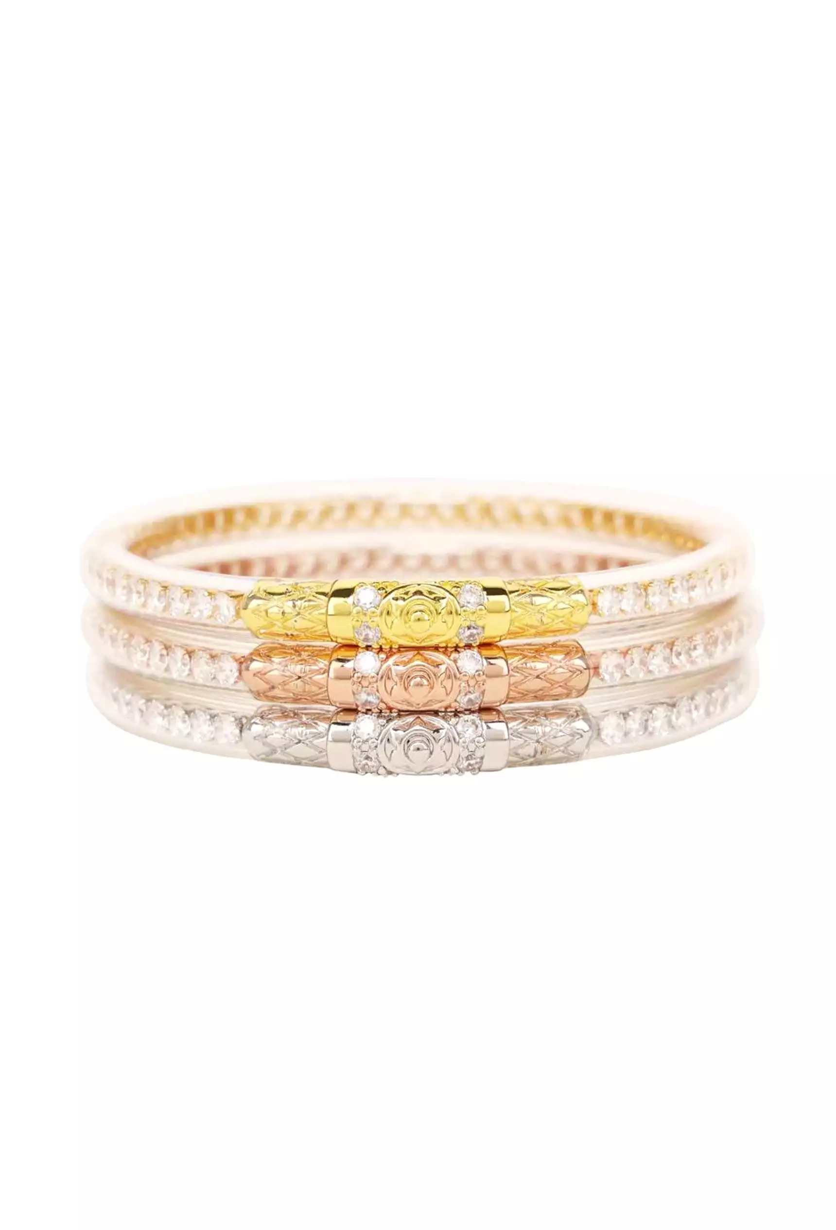 BUDHAGIRL Three Queens Bangles in Clear Crystal