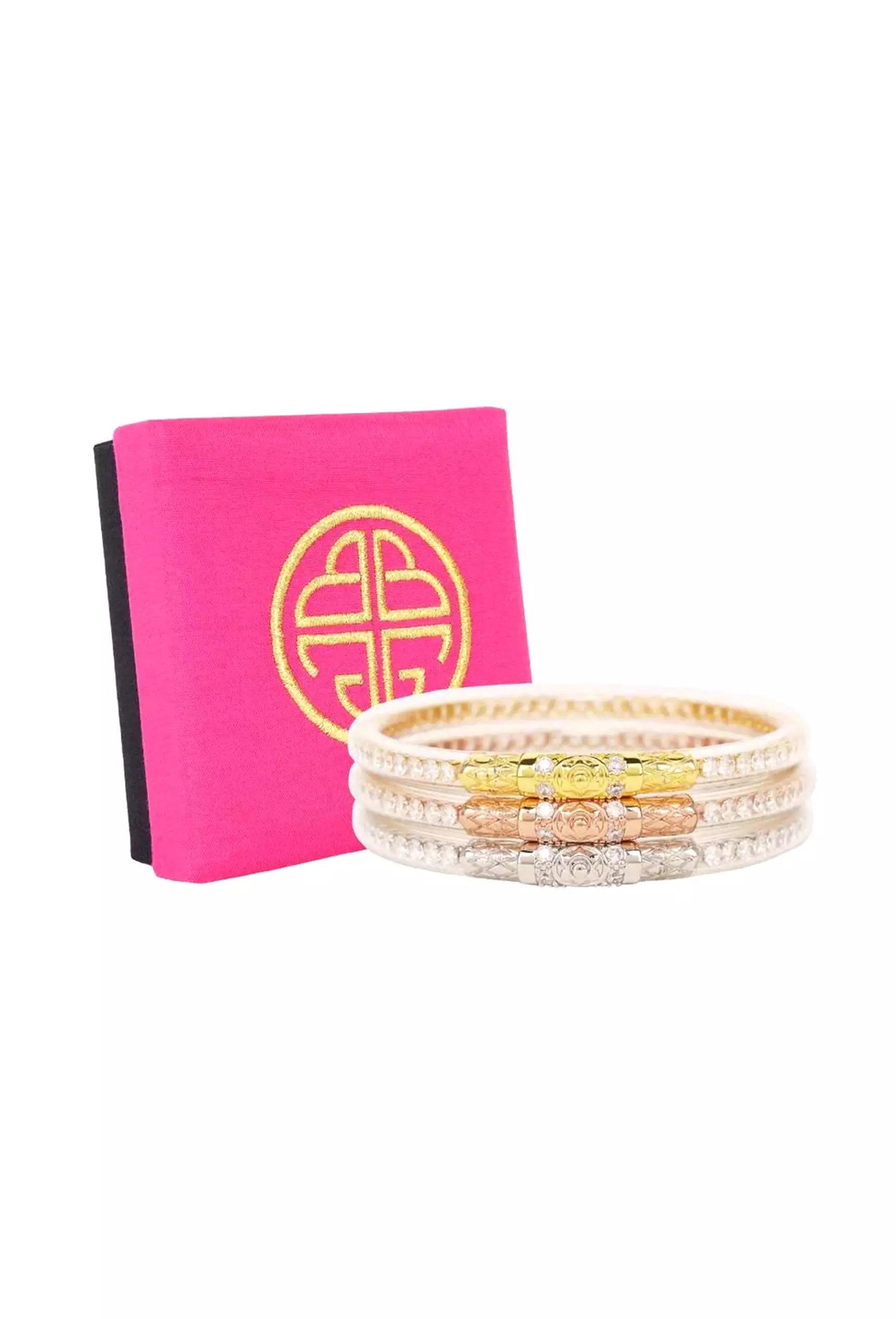 BUDHAGIRL Three Queens Bangles in Clear Crystal