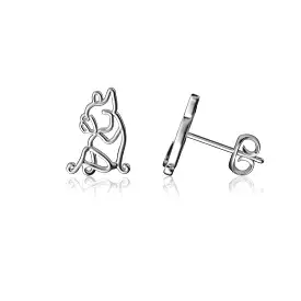 Bulldog Silhouette Post Earrings - Silver