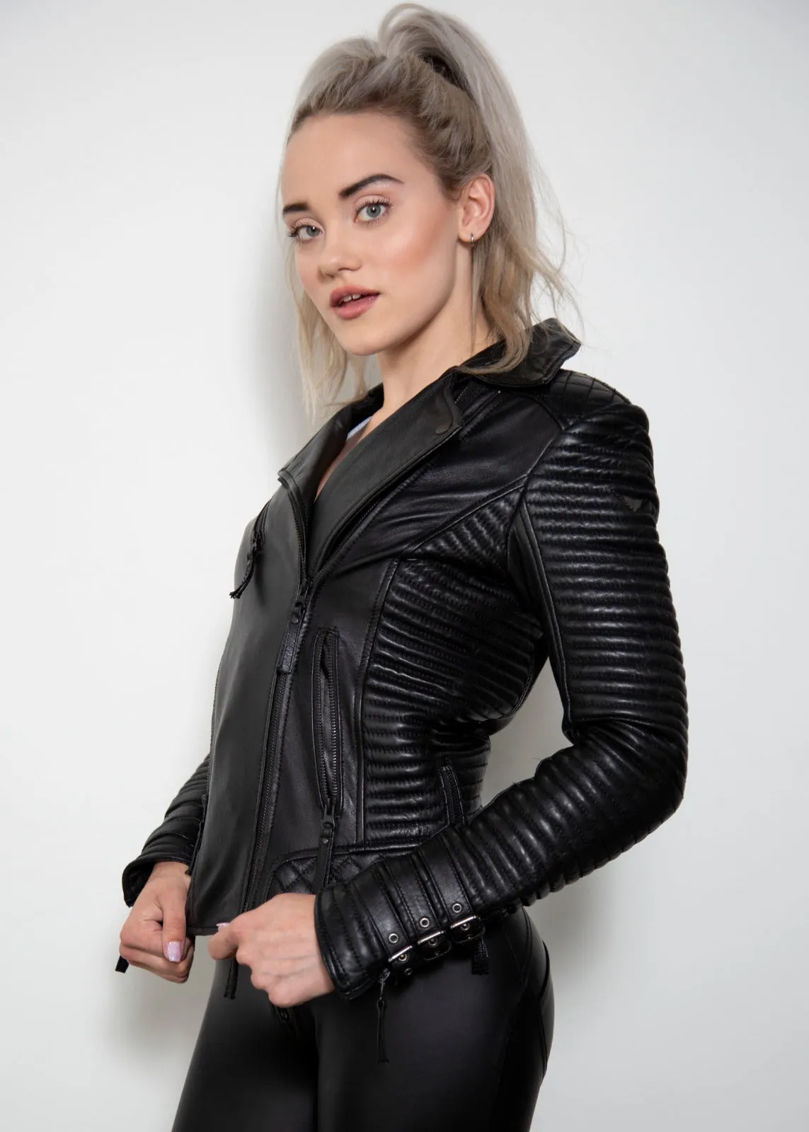 Buy Women's Hawthorne Black Quilted Rockstar Leather Jacket